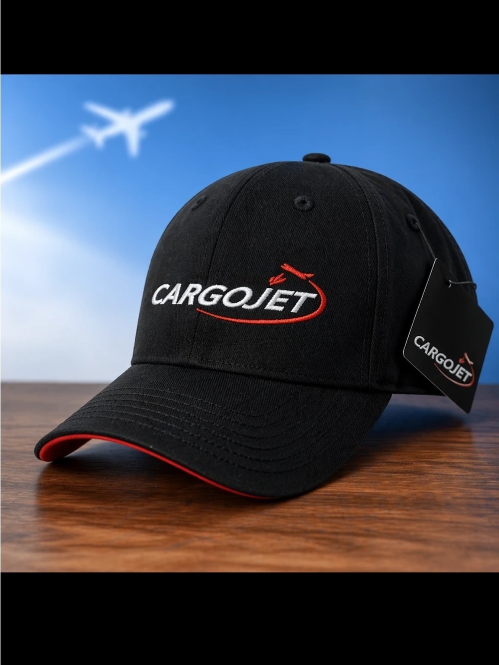 Cargo Black Baseball Cap with Red Accent